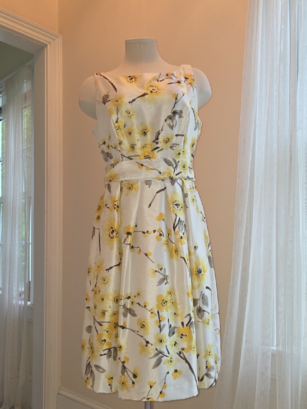 Yellow Floral White Fit-and-Flare Dress